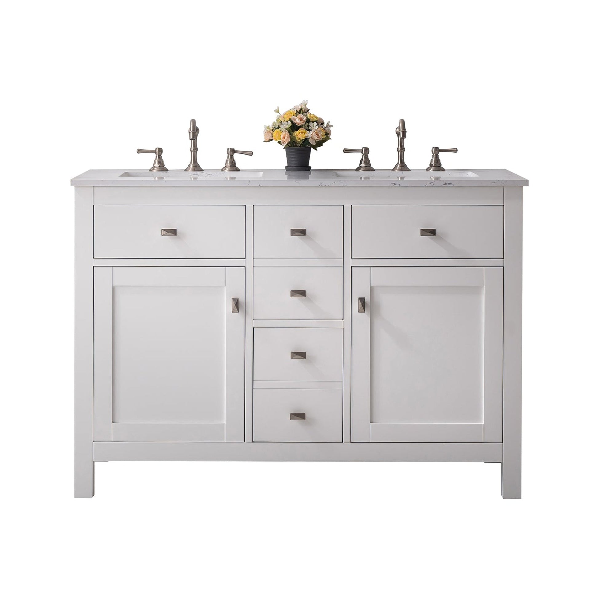 Eviva Totti Artemis 48" x 34" White Freestanding Bathroom Vanity With Carrara Style Man-made Stone Countertop and Double Undermount Sink