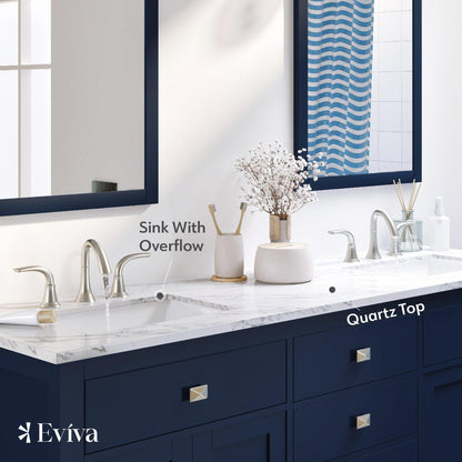 Eviva Totti Artemis 60" x 34" Blue Freestanding Bathroom Vanity With Carrara Style Man-made Stone Countertop and Double Undermount Sink