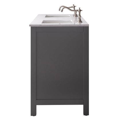 Eviva Totti Artemis 60" x 34" Gray Freestanding Bathroom Vanity With Carrara Style Man-made Stone Countertop and Double Undermount Sink