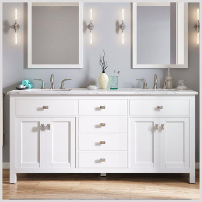 Eviva Totti Artemis 60" x 34" White Freestanding Bathroom Vanity With Carrara Style Man-made Stone Countertop and Double Undermount Sink