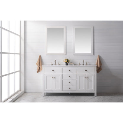 Eviva Totti Artemis 60" x 34" White Freestanding Bathroom Vanity With Carrara Style Man-made Stone Countertop and Double Undermount Sink