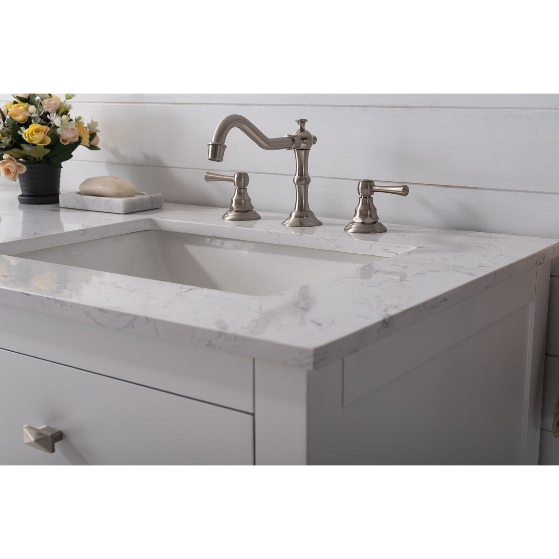 Eviva Totti Artemis 60" x 34" White Freestanding Bathroom Vanity With Carrara Style Man-made Stone Countertop and Double Undermount Sink