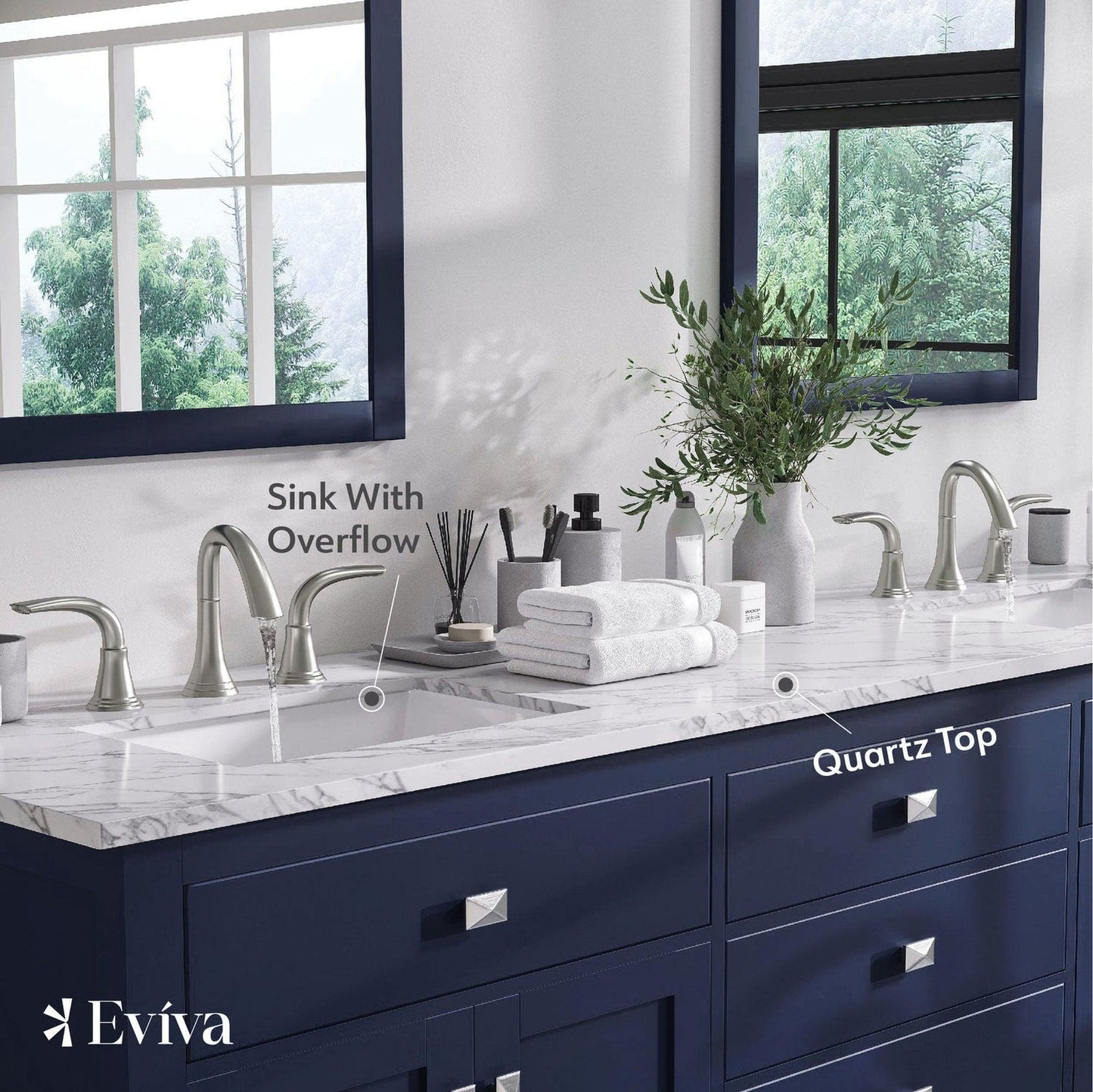 Eviva Totti Artemis 72" x 34" Blue Freestanding Bathroom Vanity With Carrara Style Man-made Stone Countertop and Double Undermount Sink