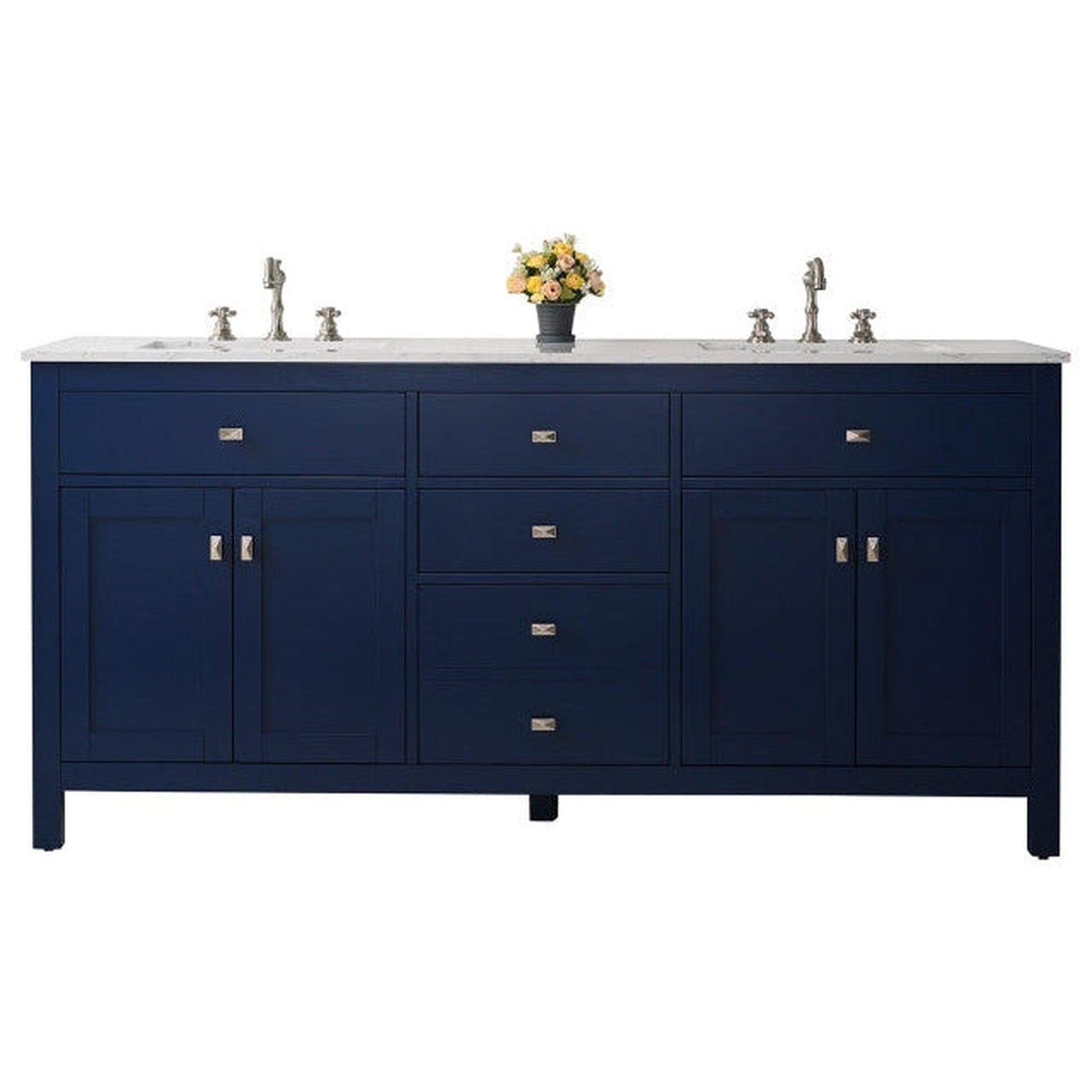 Eviva Totti Artemis 72" x 34" Blue Freestanding Bathroom Vanity With Carrara Style Man-made Stone Countertop and Double Undermount Sink