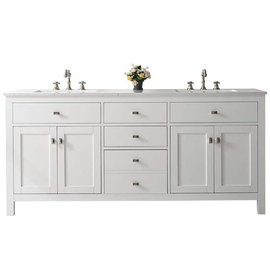 Eviva Totti Artemis 72" x 34" White Freestanding Bathroom Vanity With Carrara Style Man-made Stone Countertop and Double Undermount Sink