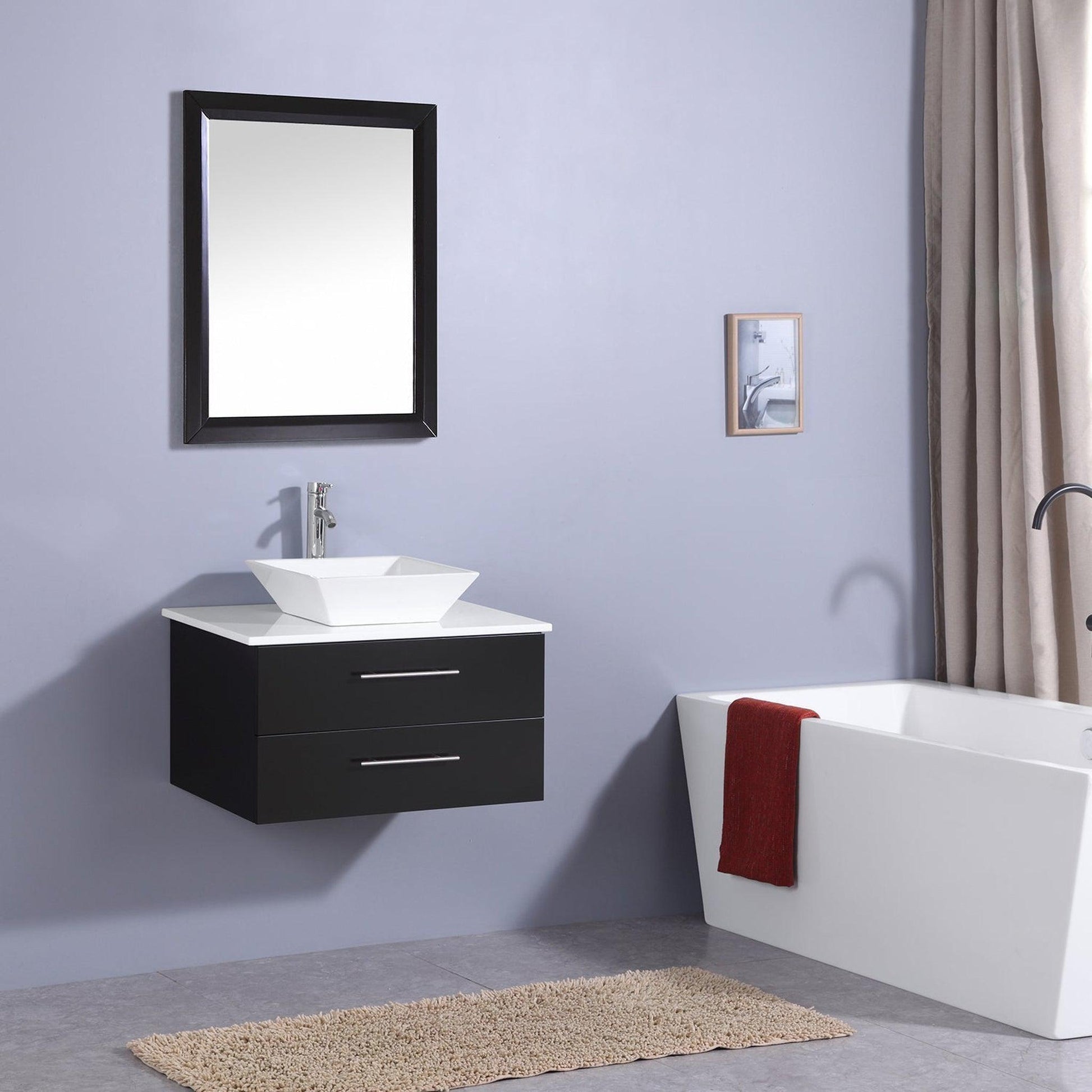 Eviva Totti Wave 24" x 16" Espresso Wall-Mounted Bathroom Vanity With White Man-Made Stone Countertop and Single Porcelain Sink