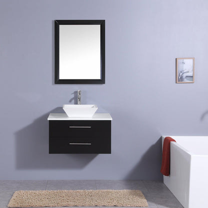 Eviva Totti Wave 24" x 16" Espresso Wall-Mounted Bathroom Vanity With White Man-Made Stone Countertop and Single Porcelain Sink