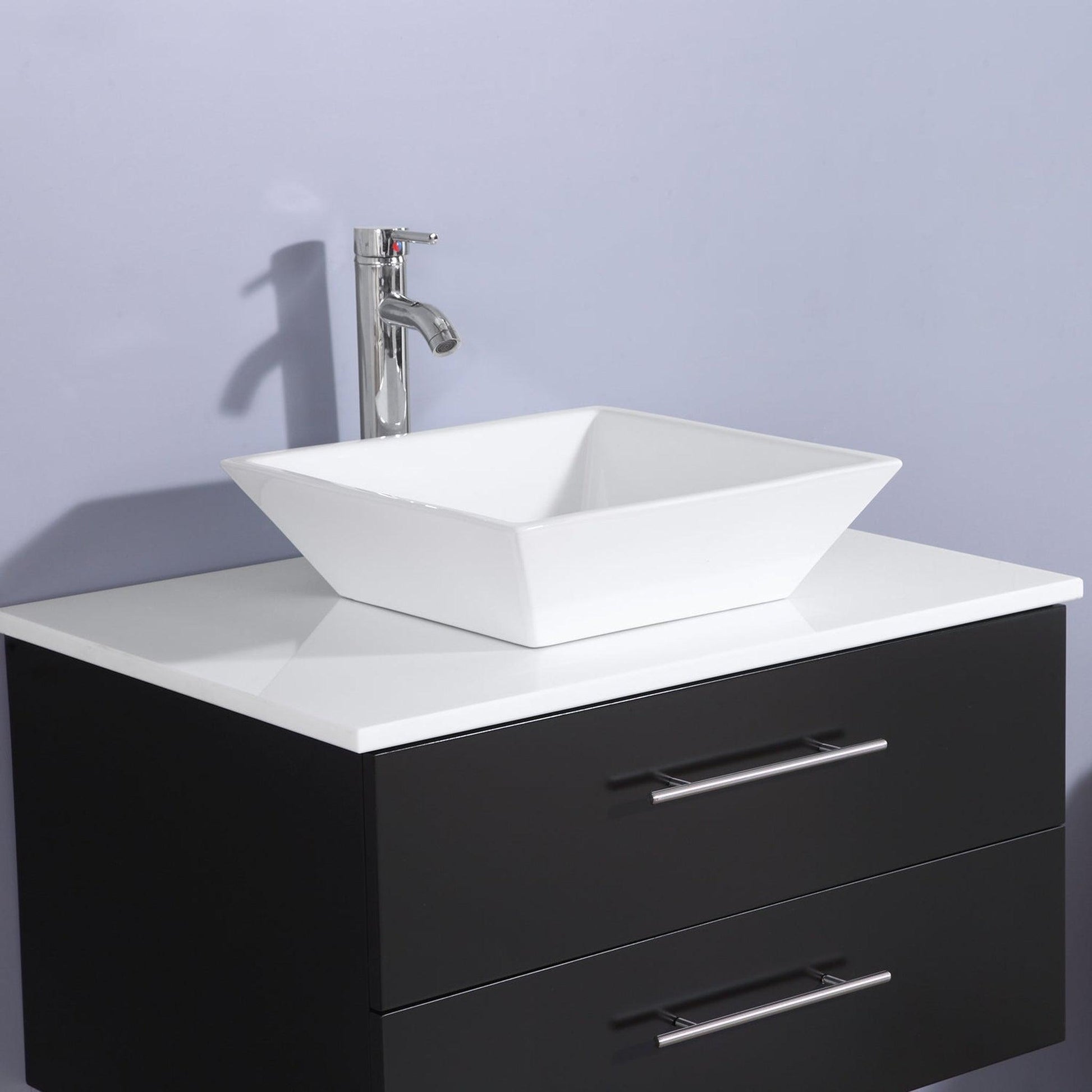 Eviva Totti Wave 24" x 16" Espresso Wall-Mounted Bathroom Vanity With White Man-Made Stone Countertop and Single Porcelain Sink