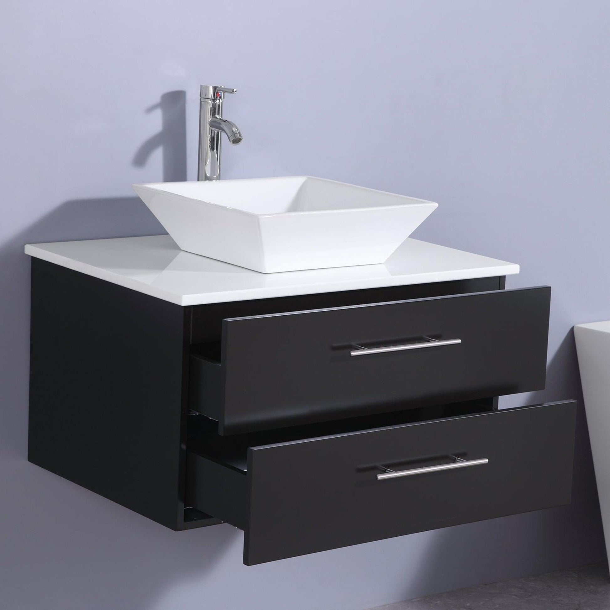 Eviva Totti Wave 24" x 16" Espresso Wall-Mounted Bathroom Vanity With White Man-Made Stone Countertop and Single Porcelain Sink