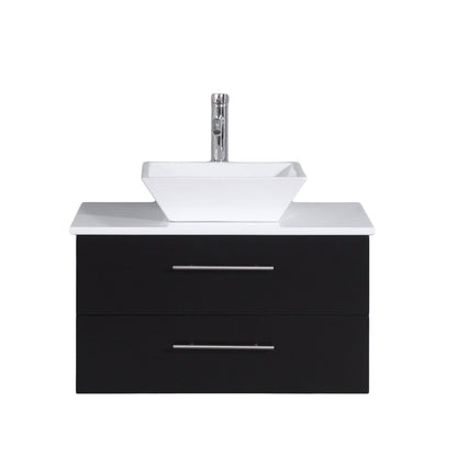 Eviva Totti Wave 24" x 16" Espresso Wall-Mounted Bathroom Vanity With White Man-Made Stone Countertop and Single Porcelain Sink