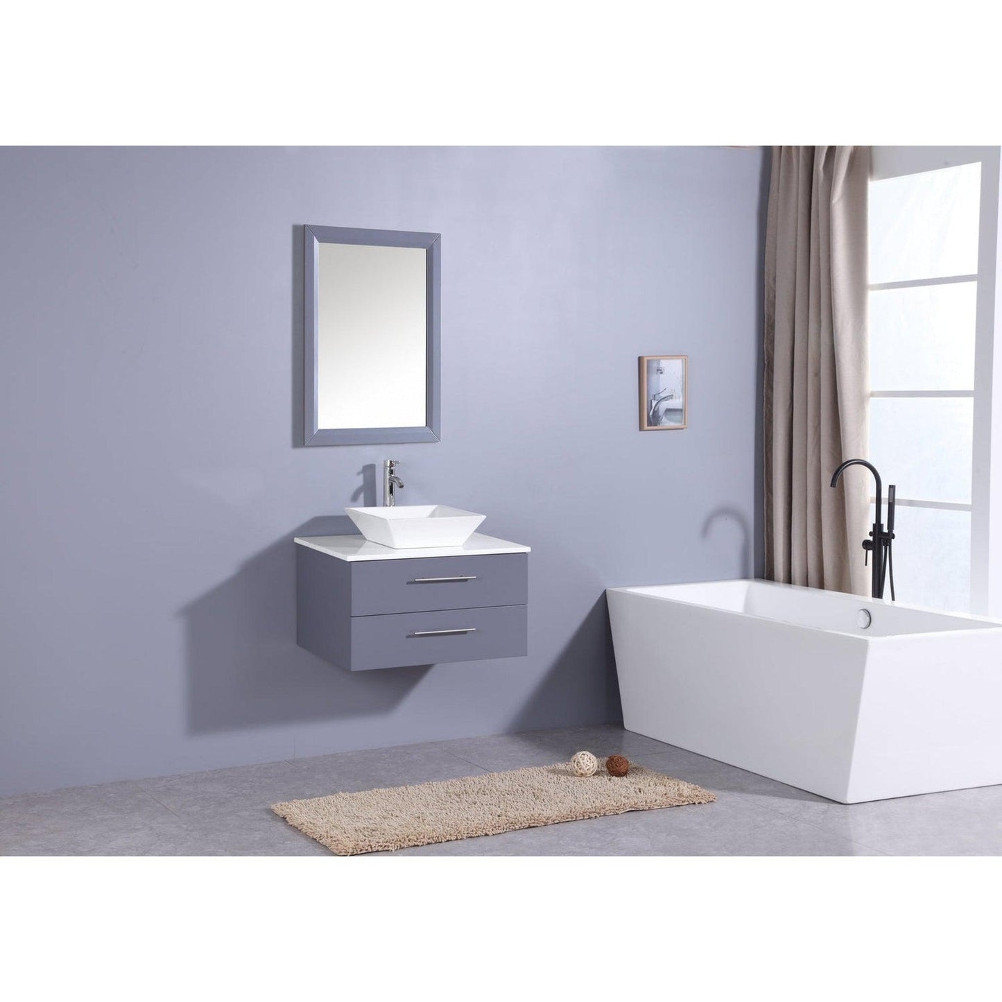 Eviva Totti Wave 24" x 16" Gray Wall-Mounted Bathroom Vanity With White Man-Made Stone Countertop and Single Porcelain Sink