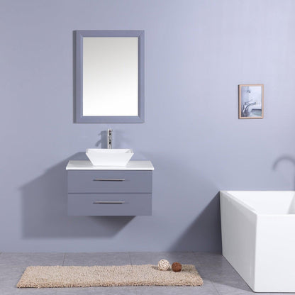 Eviva Totti Wave 24" x 16" Gray Wall-Mounted Bathroom Vanity With White Man-Made Stone Countertop and Single Porcelain Sink