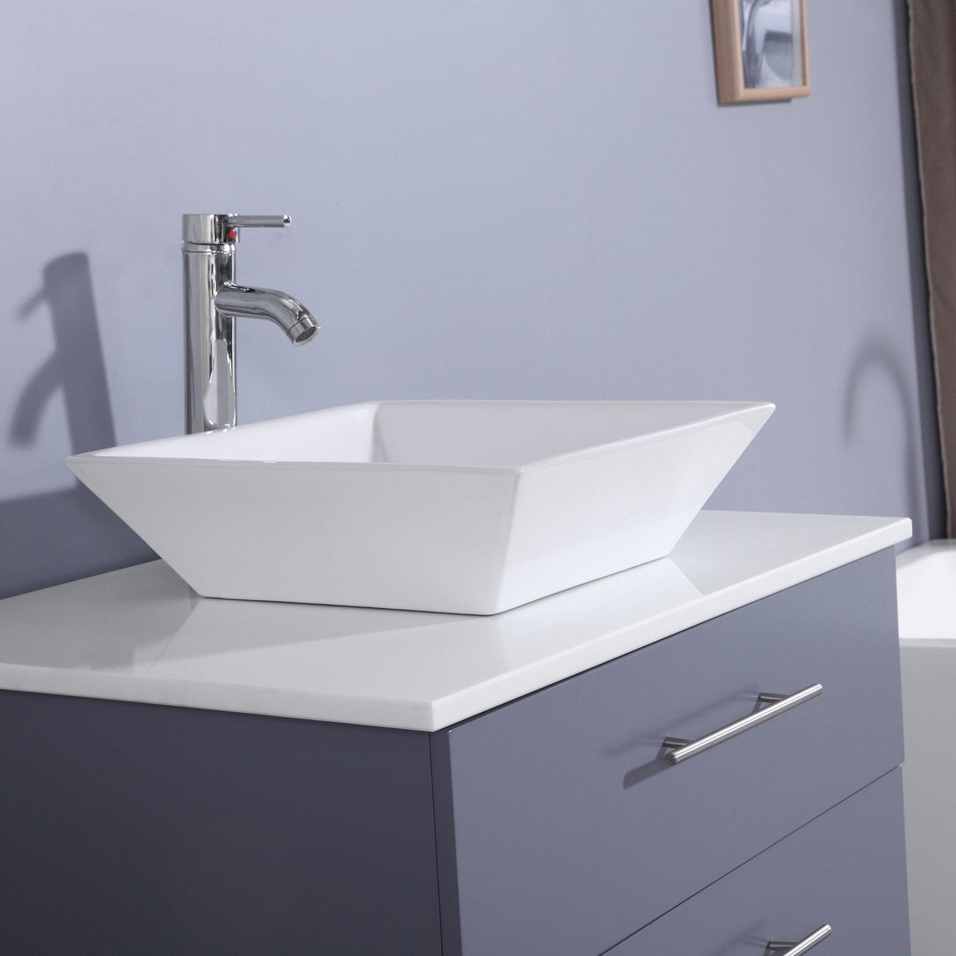 Eviva Totti Wave 24" x 16" Gray Wall-Mounted Bathroom Vanity With White Man-Made Stone Countertop and Single Porcelain Sink