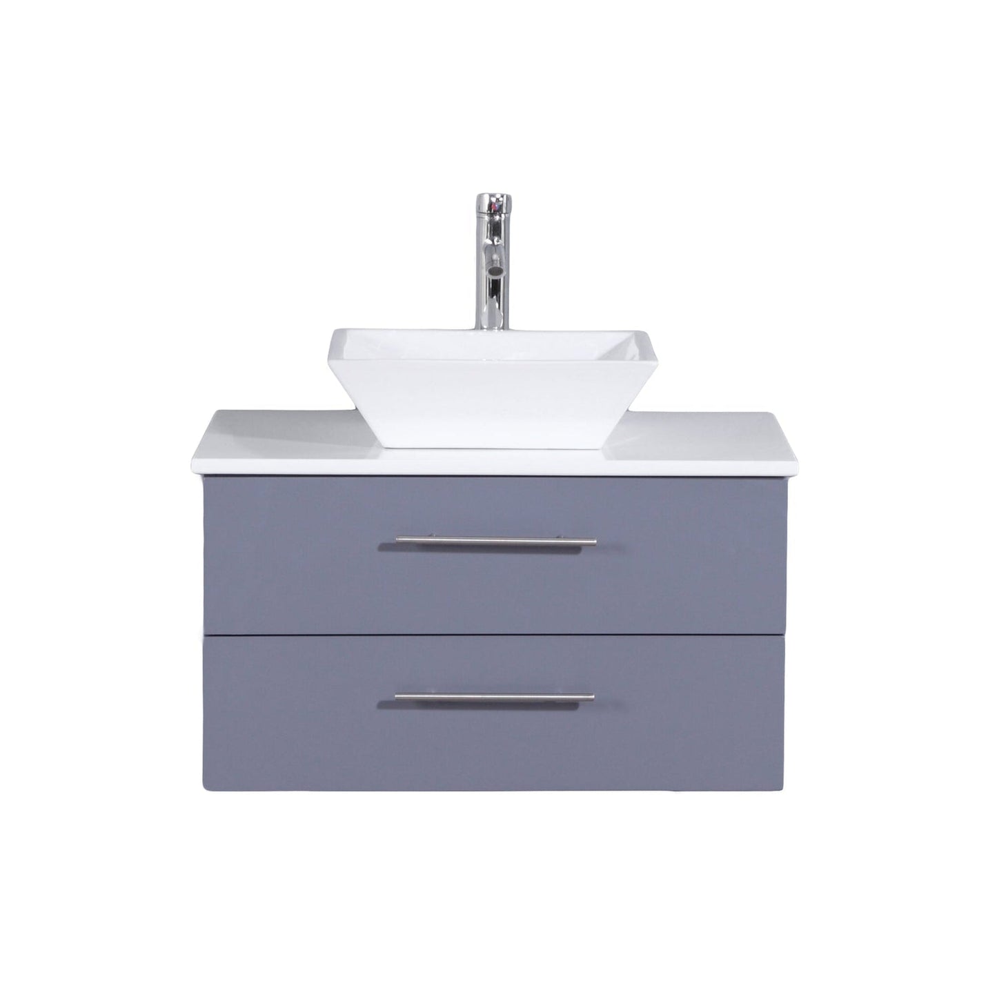 Eviva Totti Wave 24" x 16" Gray Wall-Mounted Bathroom Vanity With White Man-Made Stone Countertop and Single Porcelain Sink