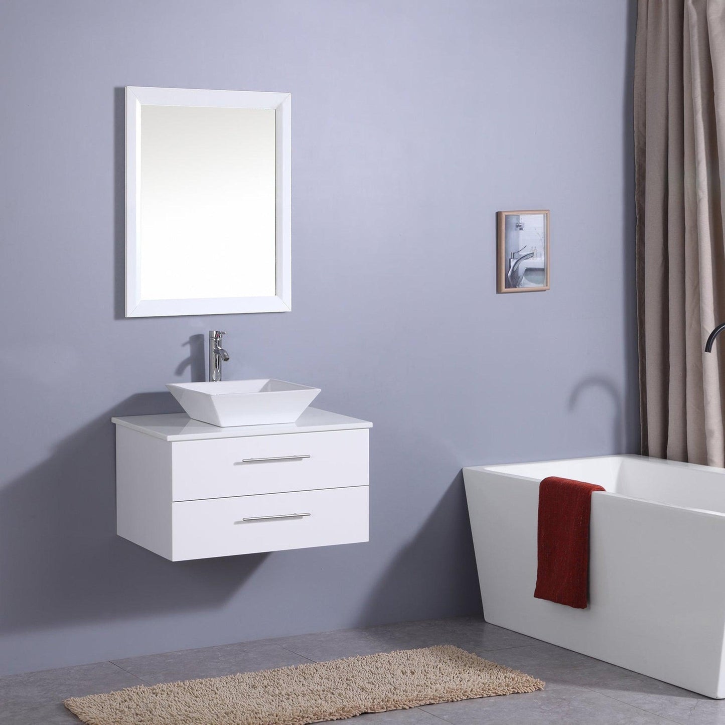 Eviva Totti Wave 24" x 16" White Wall-Mounted Bathroom Vanity With White Man-Made Stone Countertop and Single Porcelain Sink