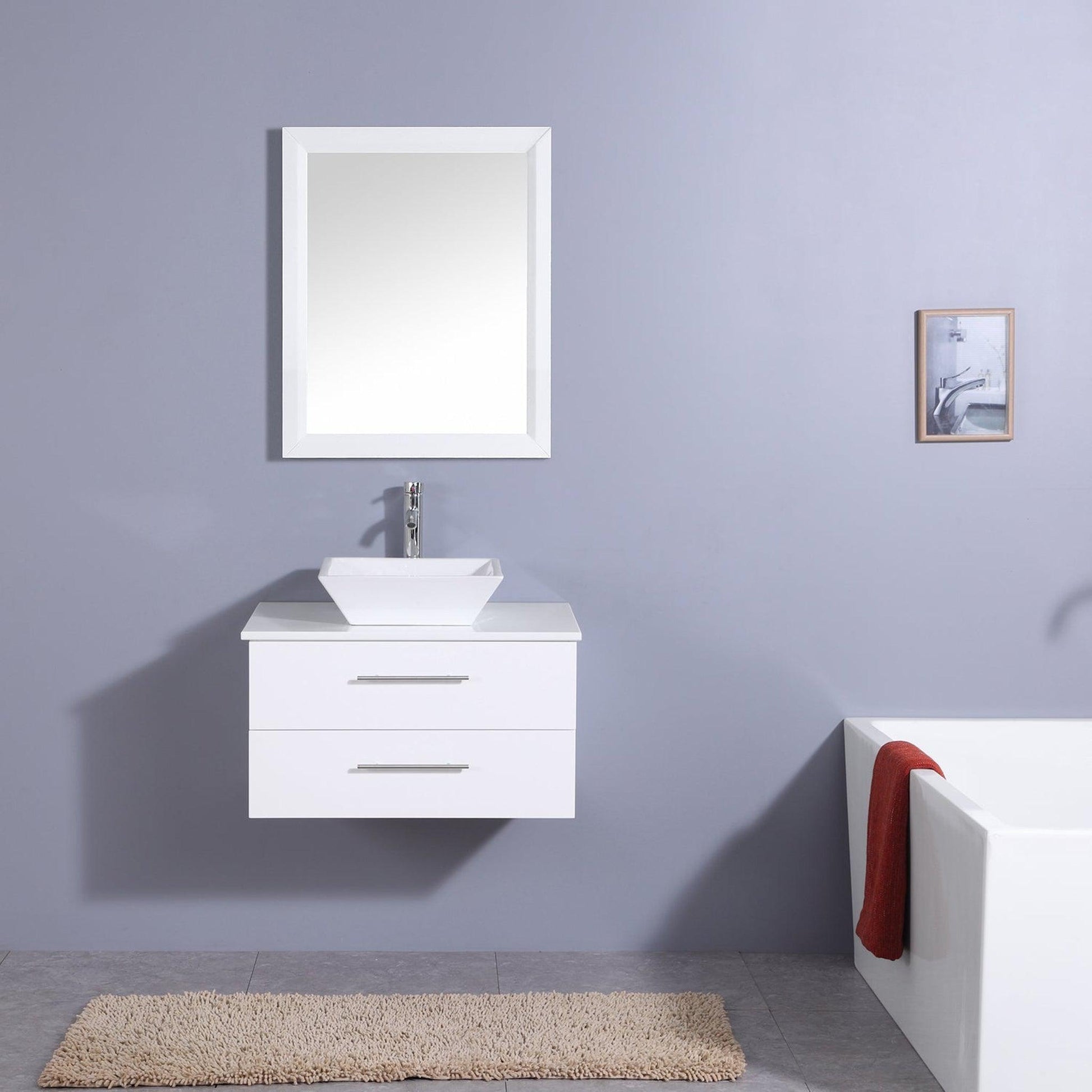 Eviva Totti Wave 24" x 16" White Wall-Mounted Bathroom Vanity With White Man-Made Stone Countertop and Single Porcelain Sink