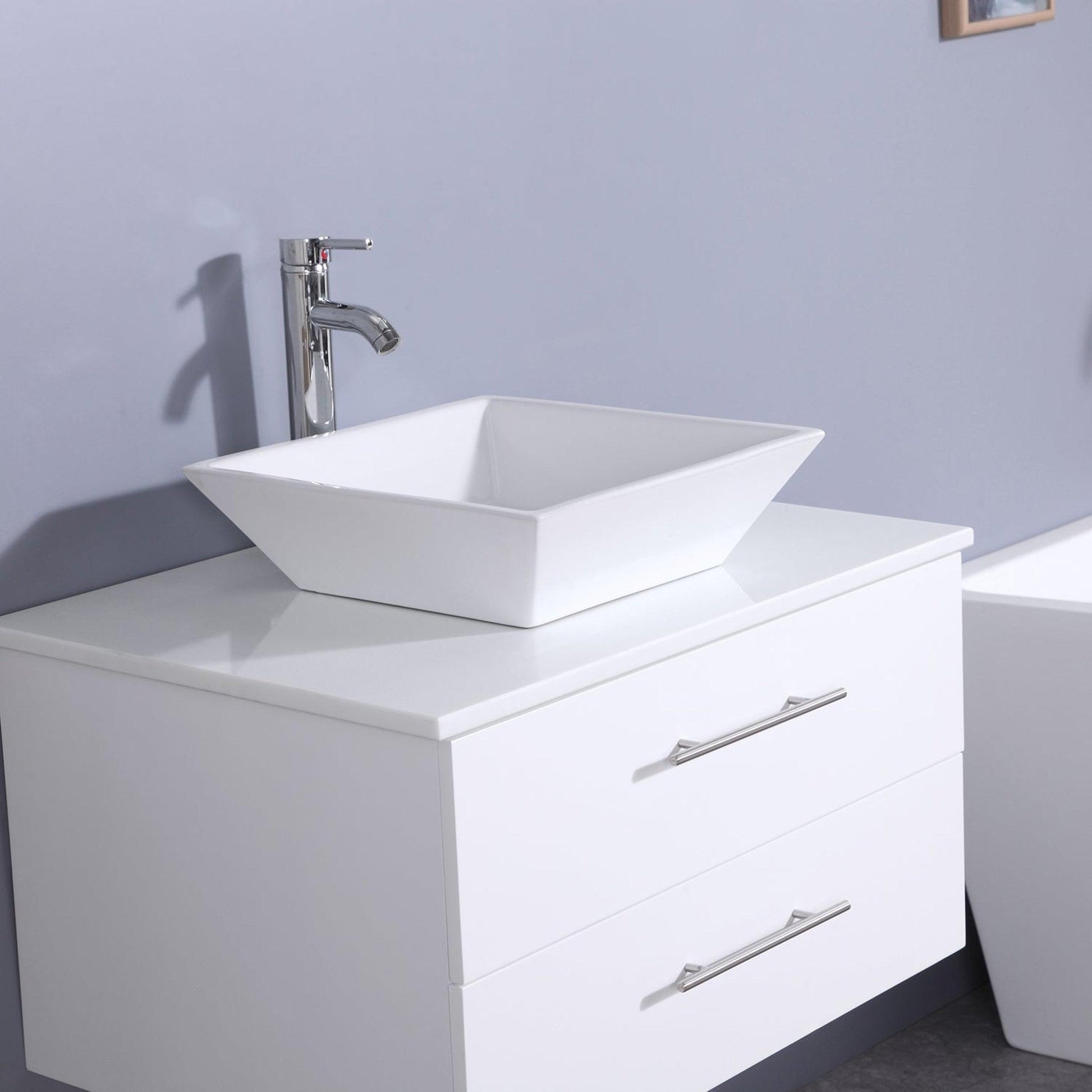 Eviva Totti Wave 24" x 16" White Wall-Mounted Bathroom Vanity With White Man-Made Stone Countertop and Single Porcelain Sink