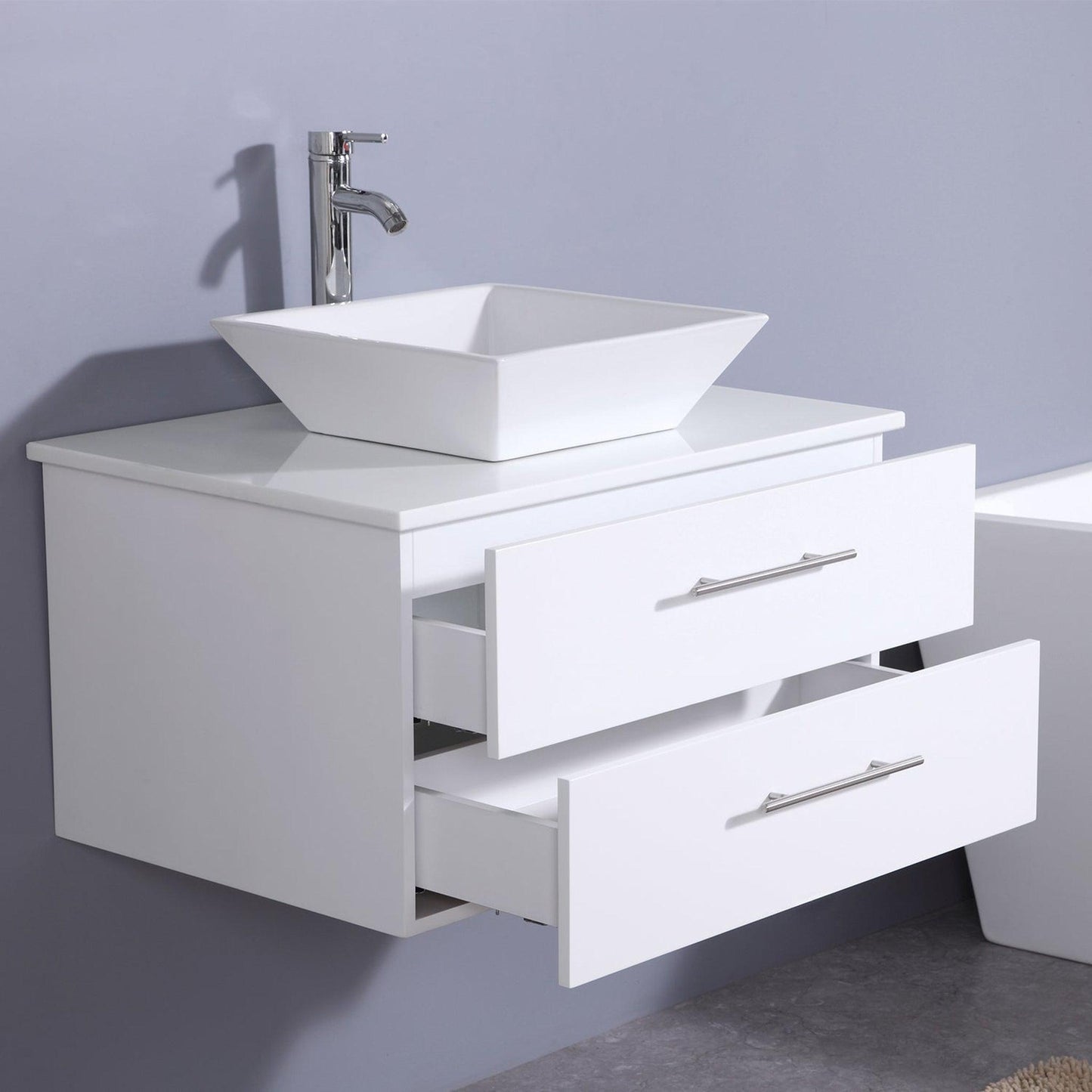 Eviva Totti Wave 24" x 16" White Wall-Mounted Bathroom Vanity With White Man-Made Stone Countertop and Single Porcelain Sink