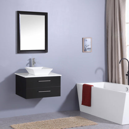 Eviva Totti Wave 30" x 16" Espresso Wall-Mounted Bathroom Vanity With White Man-Made Stone Countertop and Single Porcelain Sink