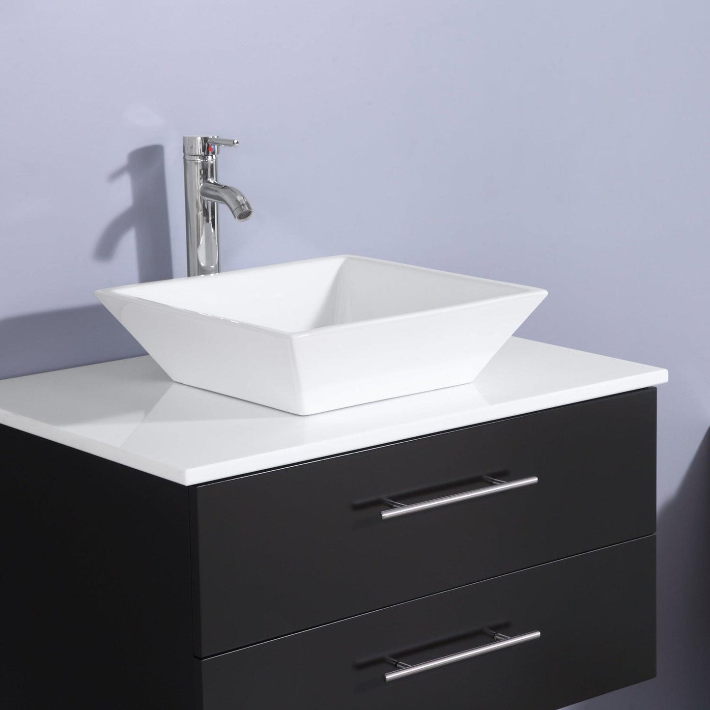 Eviva Totti Wave 30" x 16" Espresso Wall-Mounted Bathroom Vanity With White Man-Made Stone Countertop and Single Porcelain Sink