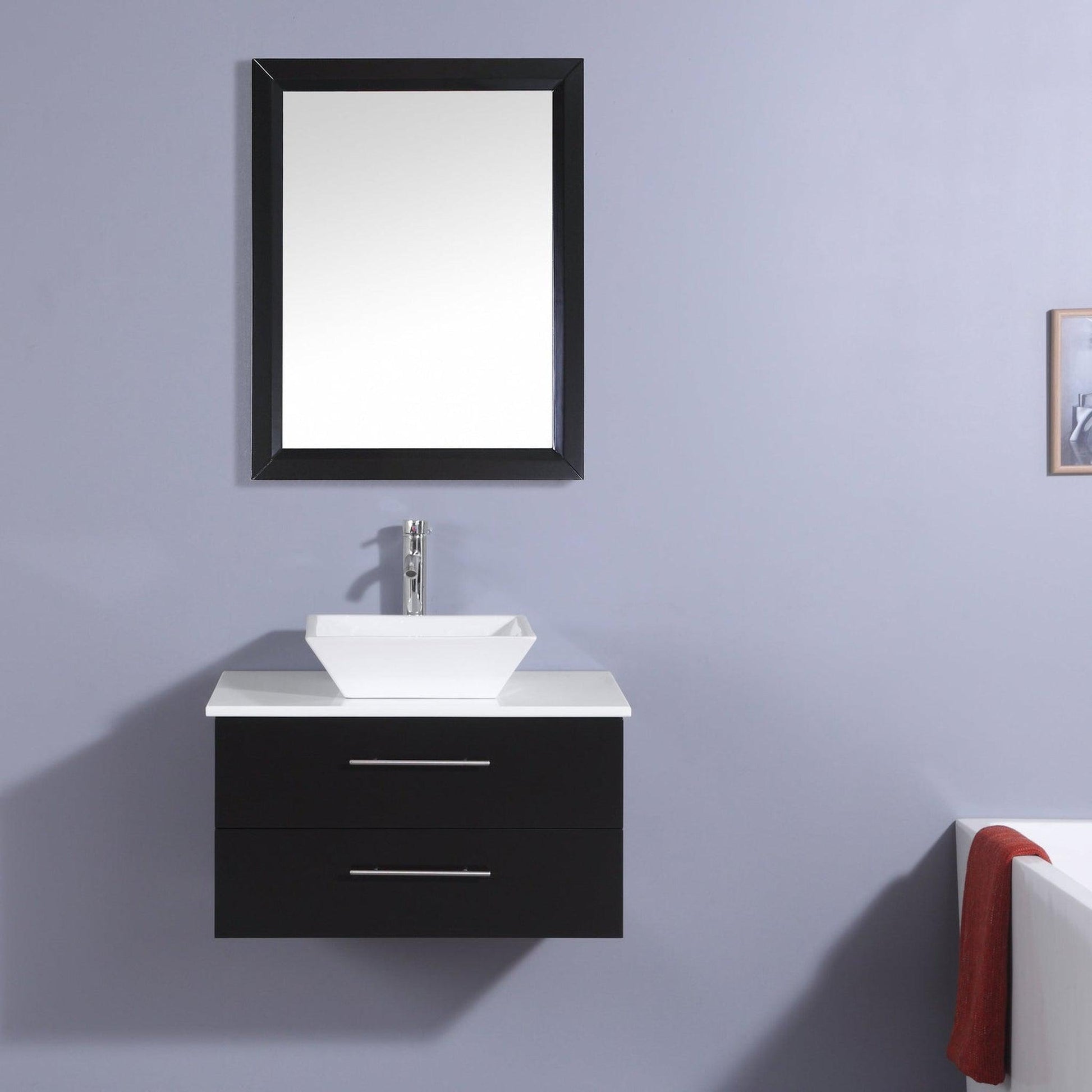 Eviva Totti Wave 30" x 16" Espresso Wall-Mounted Bathroom Vanity With White Man-Made Stone Countertop and Single Porcelain Sink
