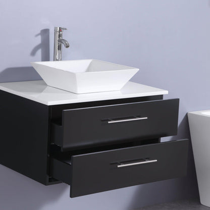 Eviva Totti Wave 30" x 16" Espresso Wall-Mounted Bathroom Vanity With White Man-Made Stone Countertop and Single Porcelain Sink