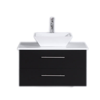 Eviva Totti Wave 30" x 16" Espresso Wall-Mounted Bathroom Vanity With White Man-Made Stone Countertop and Single Porcelain Sink