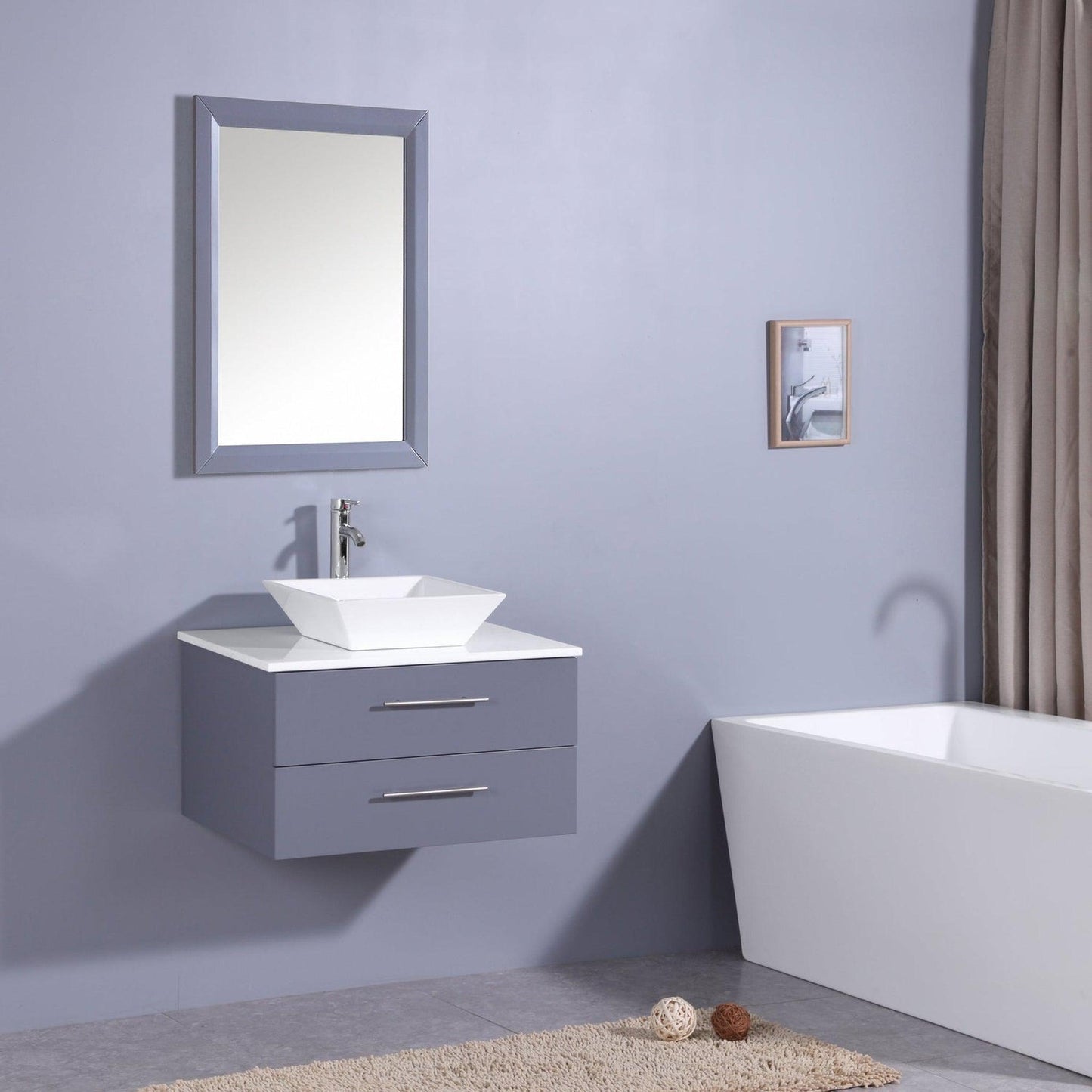 Eviva Totti Wave 30" x 16" Gray Wall-Mounted Bathroom Vanity With White Man-Made Stone Countertop and Single Porcelain Sink
