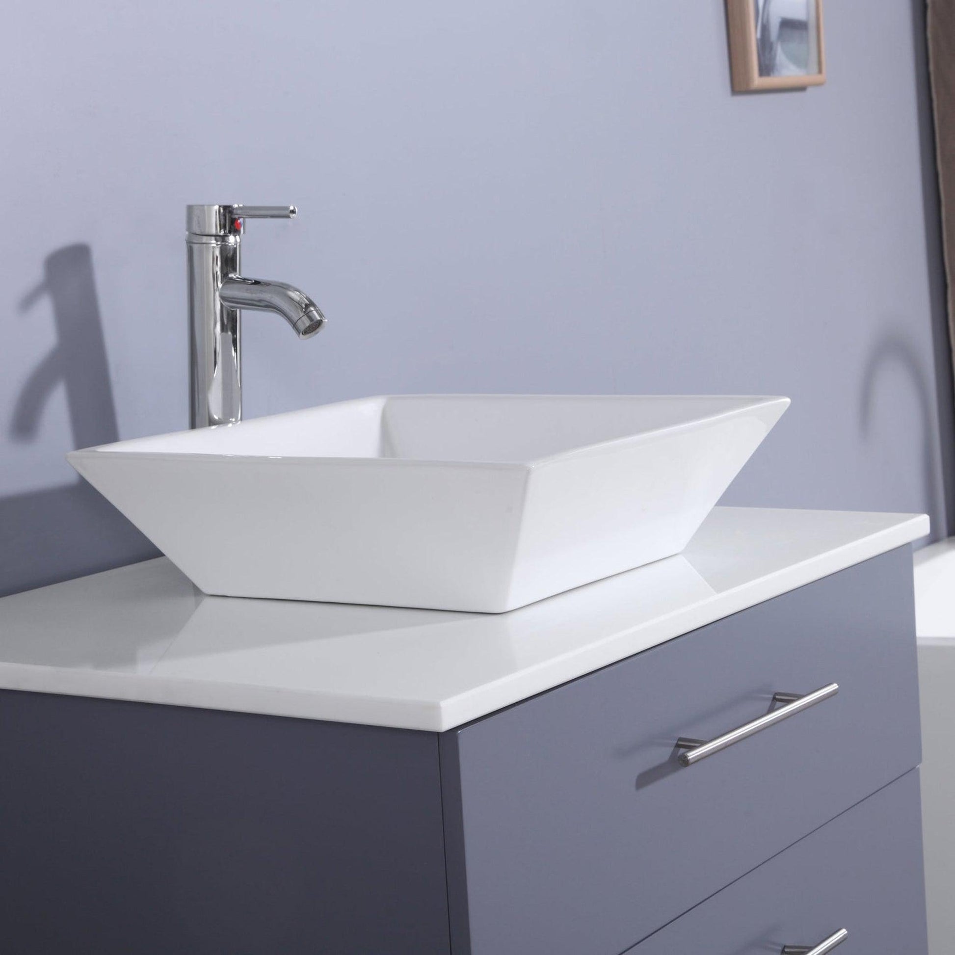 Eviva Totti Wave 30" x 16" Gray Wall-Mounted Bathroom Vanity With White Man-Made Stone Countertop and Single Porcelain Sink