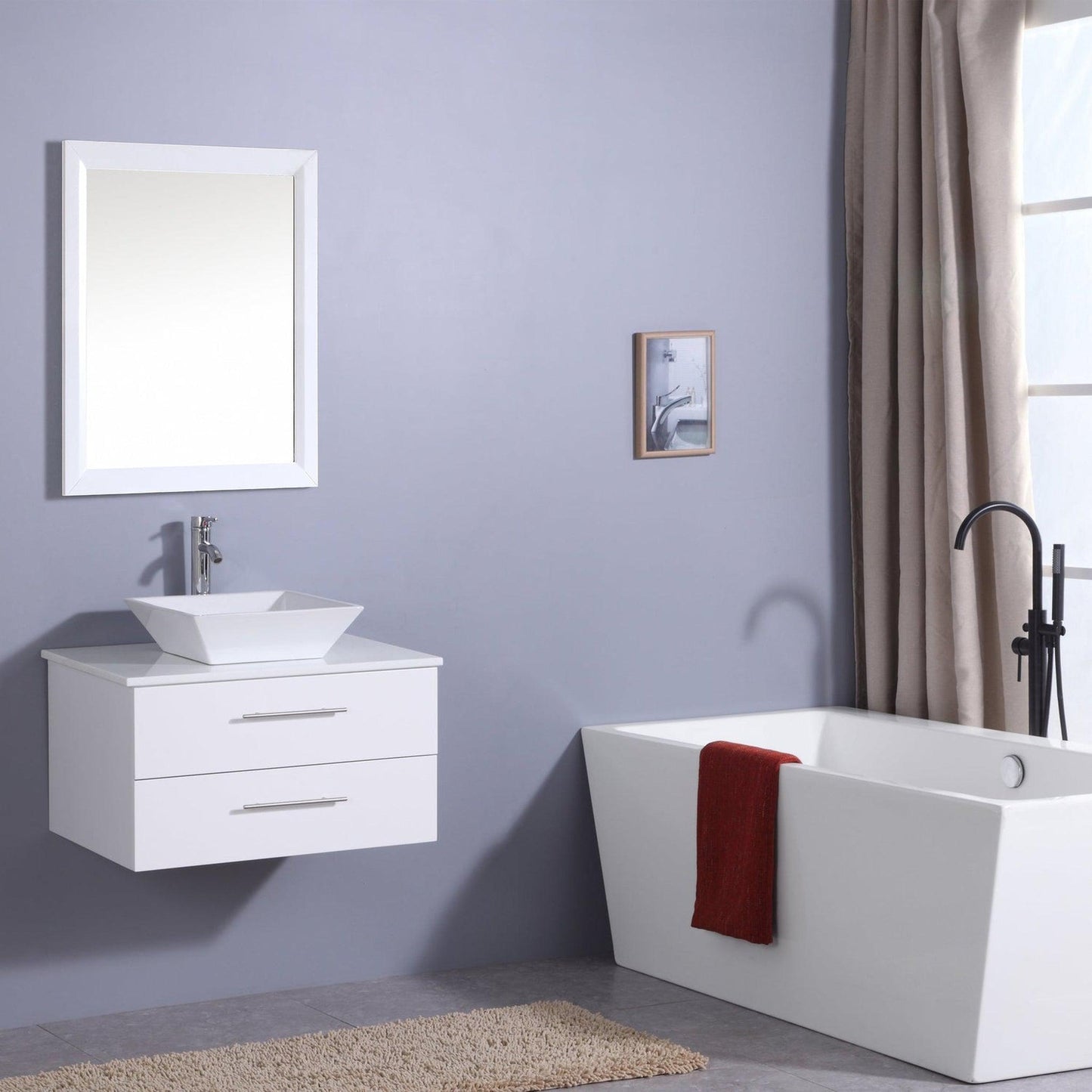 Eviva Totti Wave 30" x 16" White Wall-Mounted Bathroom Vanity With White Man-Made Stone Countertop and Single Porcelain Sink