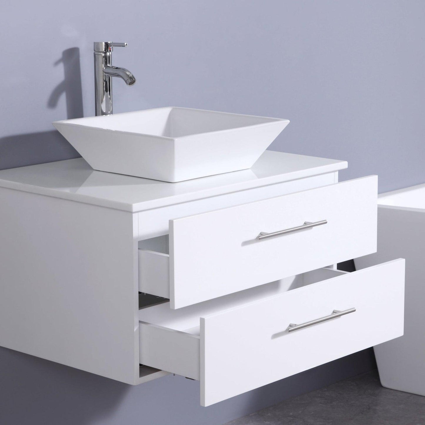 Eviva Totti Wave 30" x 16" White Wall-Mounted Bathroom Vanity With White Man-Made Stone Countertop and Single Porcelain Sink