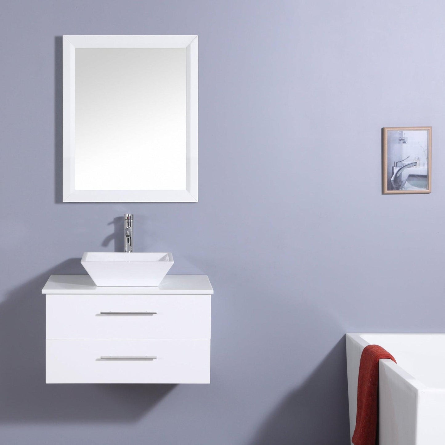 Eviva Totti Wave 30" x 16" White Wall-Mounted Bathroom Vanity With White Man-Made Stone Countertop and Single Porcelain Sink