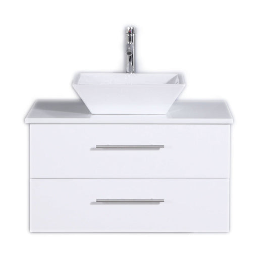 Eviva Totti Wave 30" x 16" White Wall-Mounted Bathroom Vanity With White Man-Made Stone Countertop and Single Porcelain Sink