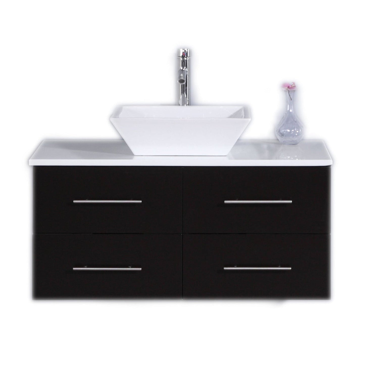 Eviva Totti Wave 36" x 16" Espresso Wall-Mounted Bathroom Vanity With White Man-Made Stone Countertop and Single Porcelain Sink