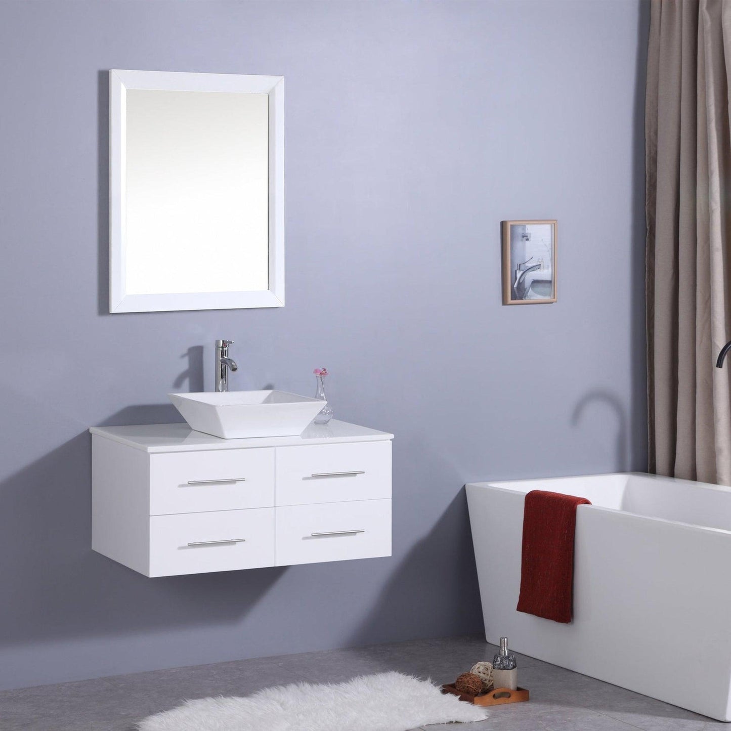 Eviva Totti Wave 36" x 16" White Wall-Mounted Bathroom Vanity With White Man-Made Stone Countertop and Single Porcelain Sink