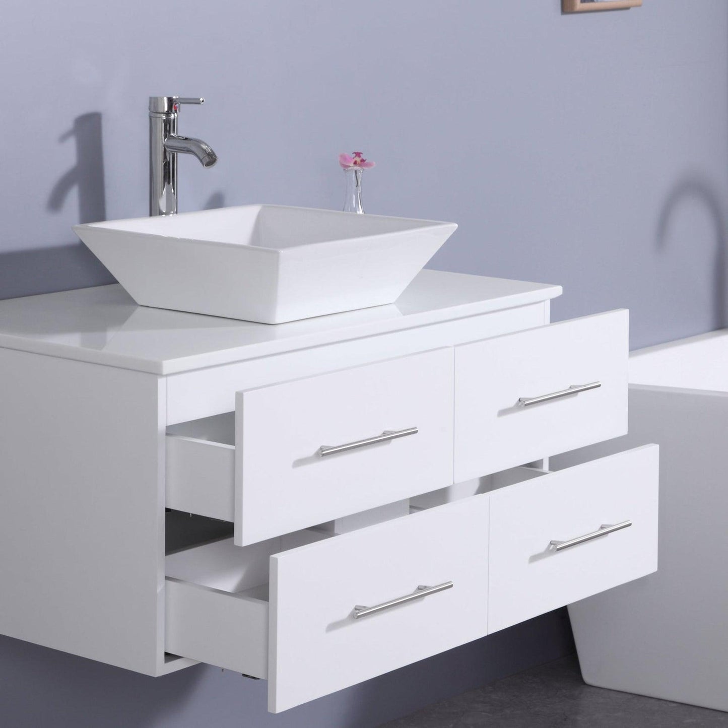 Eviva Totti Wave 36" x 16" White Wall-Mounted Bathroom Vanity With White Man-Made Stone Countertop and Single Porcelain Sink