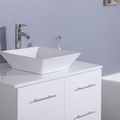 Eviva Totti Wave 36" x 16" White Wall-Mounted Bathroom Vanity With White Man-Made Stone Countertop and Single Porcelain Sink