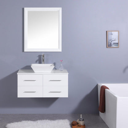 Eviva Totti Wave 36" x 16" White Wall-Mounted Bathroom Vanity With White Man-Made Stone Countertop and Single Porcelain Sink