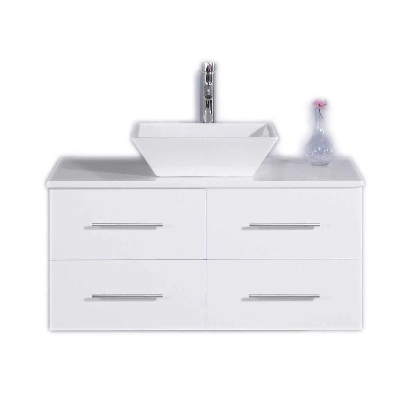 Eviva Totti Wave 36" x 16" White Wall-Mounted Bathroom Vanity With White Man-Made Stone Countertop and Single Porcelain Sink