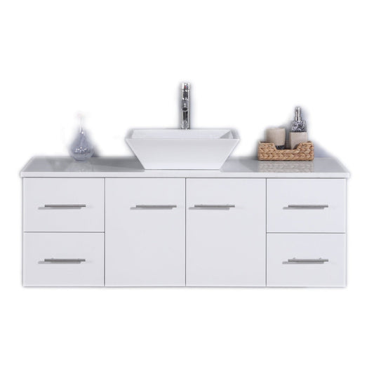 Eviva Totti Wave 48" x 16" White Wall-Mounted Bathroom Vanity With White Man-Made Stone Countertop and Single Porcelain Sink