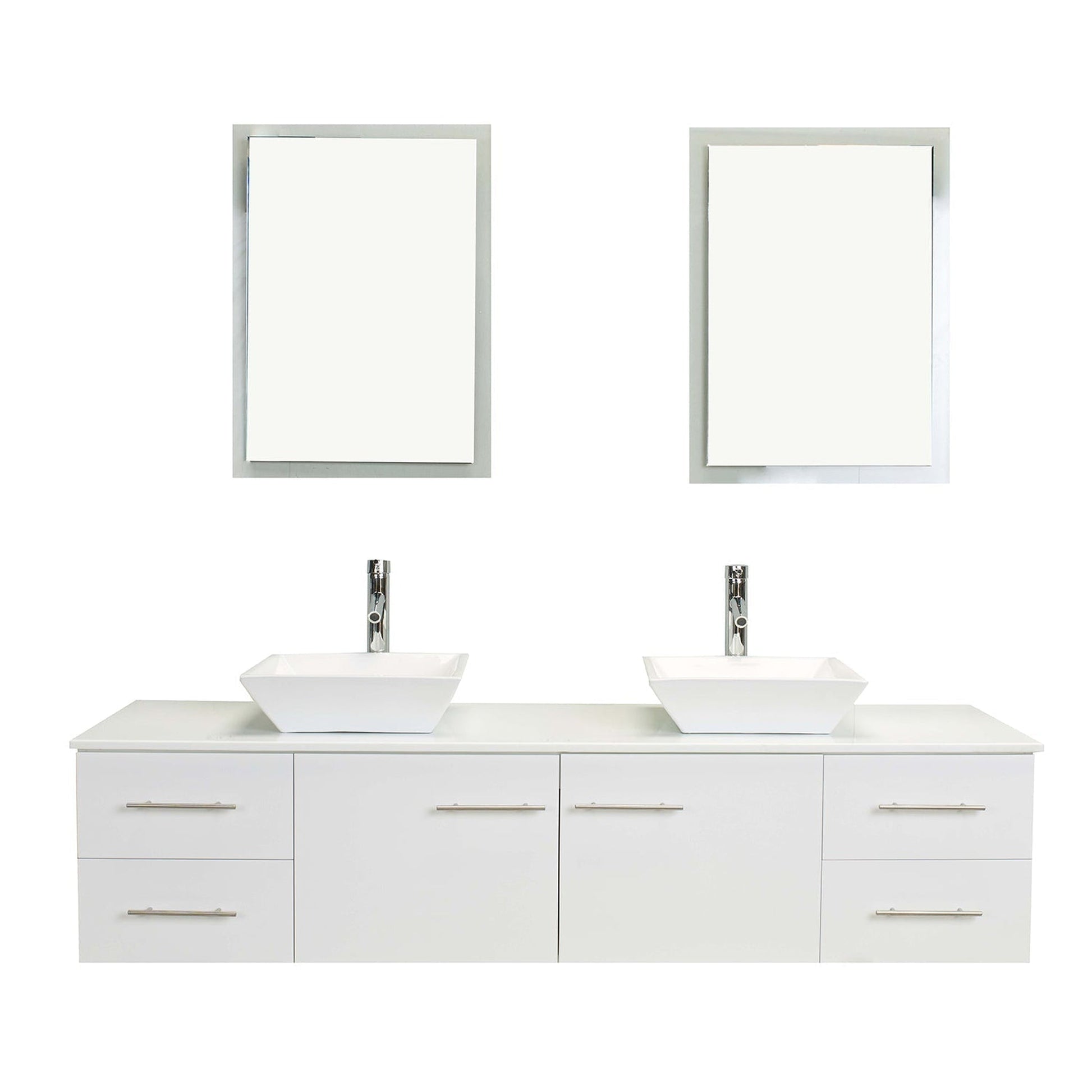 Eviva Totti Wave 60" x 16" White Wall-Mounted Bathroom Vanity With White Man-Made Stone Countertop and Double Porcelain Sink