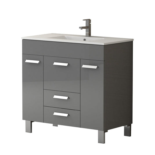 Eviva Venus 36” x 34” Gray Freestanding Bathroom Vanity With White Integrated Porcelain Sink