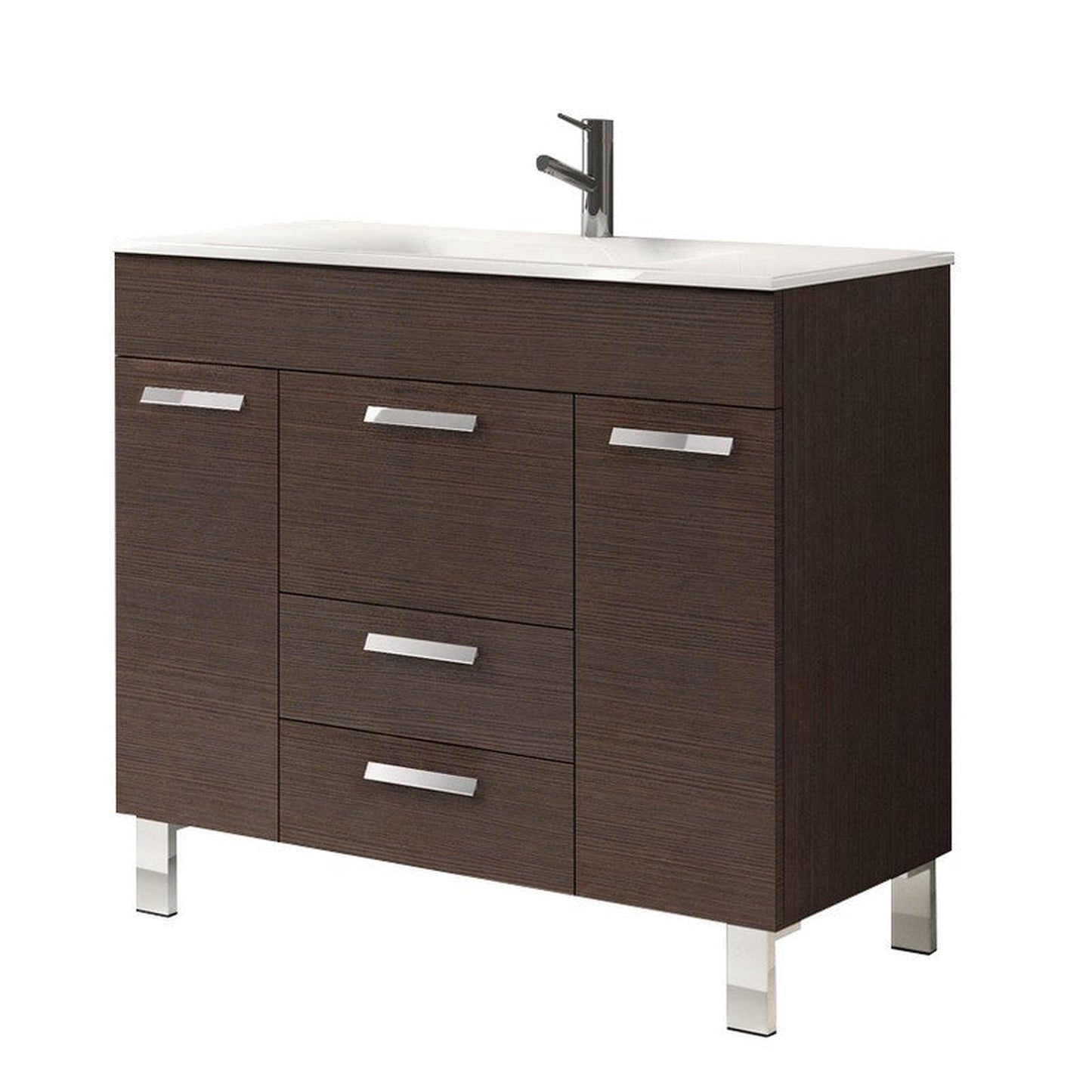 Eviva Venus 36” x 34” Wenge Freestanding Bathroom Vanity With White Integrated Porcelain Sink