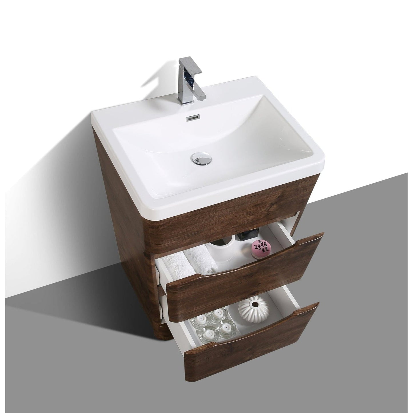 Eviva Victoria 25" x 34" Rosewood Freestanding Bathroom Vanity With White Integrated Acrylic Sink