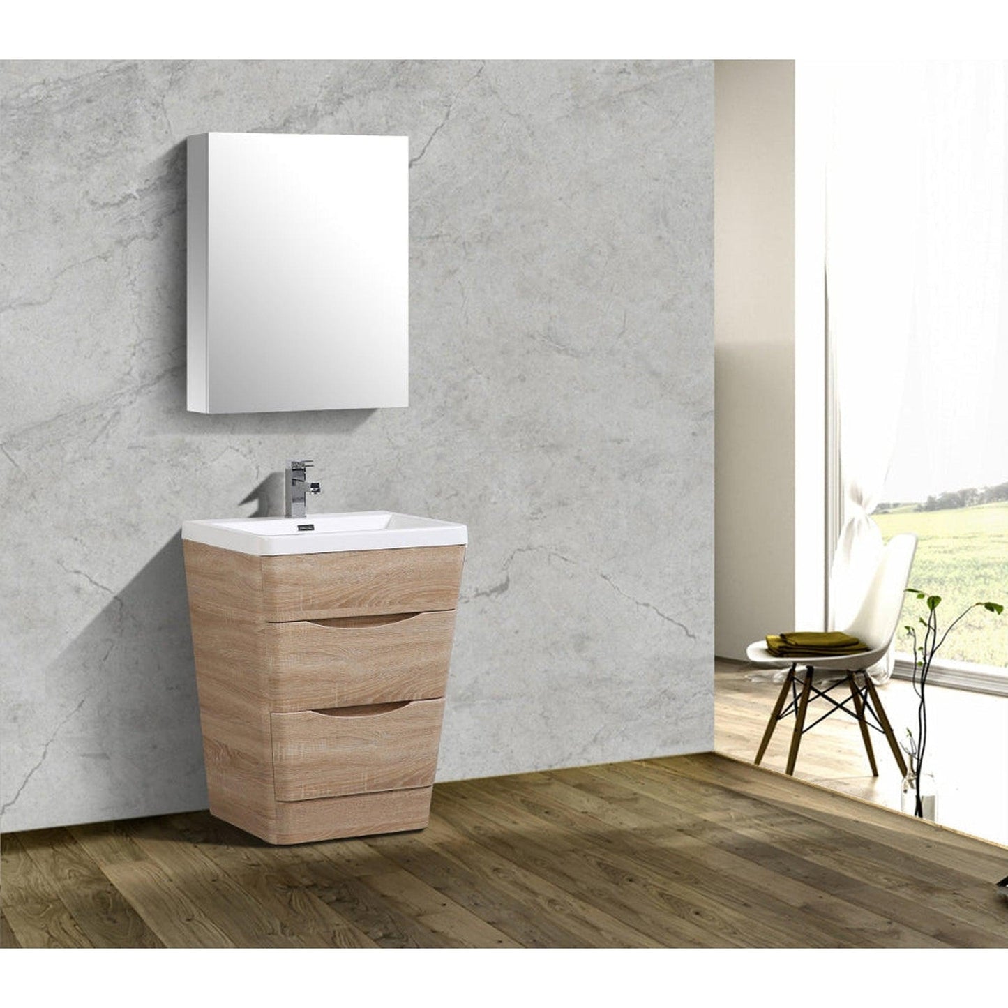 Eviva Victoria 25" x 34" White Oak Freestanding Bathroom Vanity With White Integrated Acrylic Sink