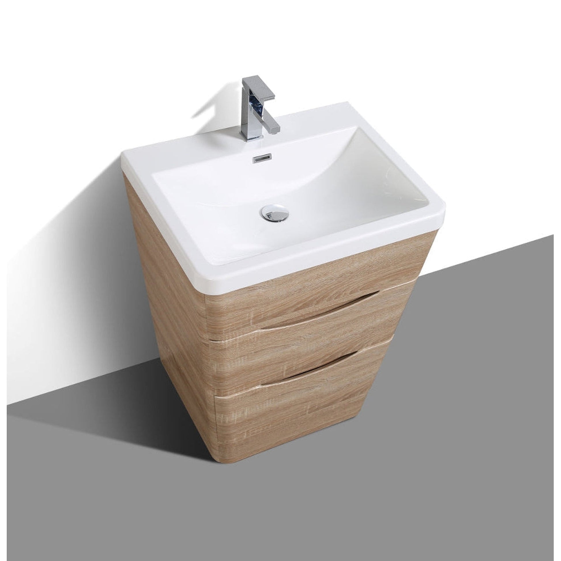 Eviva Victoria 25" x 34" White Oak Freestanding Bathroom Vanity With White Integrated Acrylic Sink