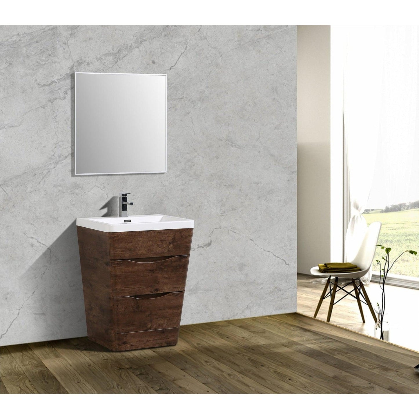 Eviva Victoria 32" x 34" Rosewood Freestanding Bathroom Vanity With White Integrated Acrylic Sink