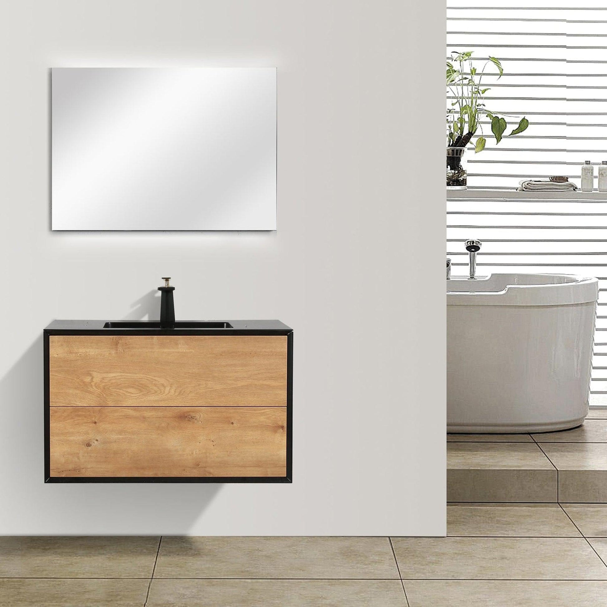 Eviva Vienna 36" x 22" Oak Black Wall-Mounted Bathroom Vanity With White Single Integrated Sink