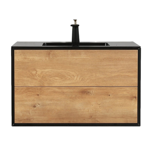 Eviva Vienna 36" x 22" Oak Black Wall-Mounted Bathroom Vanity With White Single Integrated Sink