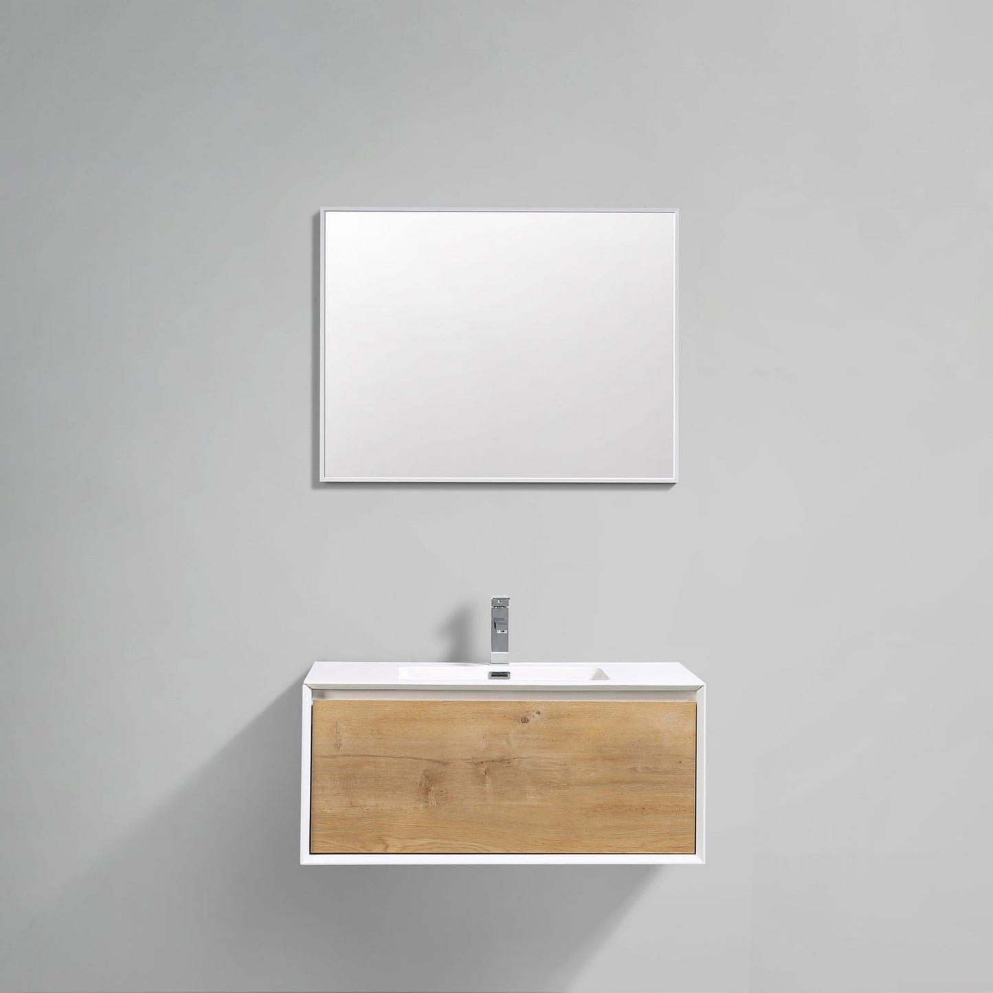 Eviva Vienna 36" x 22" Oak White Wall-Mounted Bathroom Vanity With White Single Integrated Sink